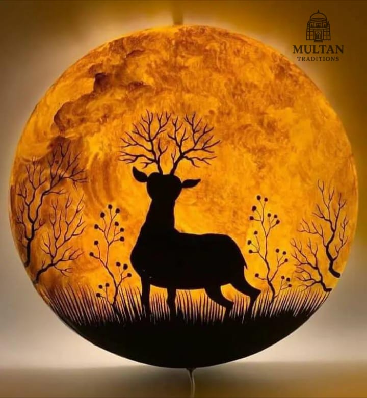 Moonlit Deer Camel Skin Lamp – Handmade Multani Art Décor