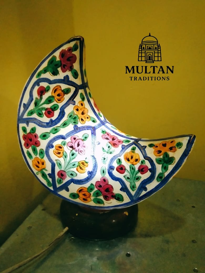 Hand Painted Multani Crescent Lamp