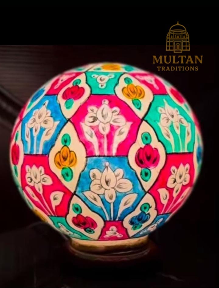 Floral Mosaic Globe Camel Skin Lamp – Handmade Multani Décor